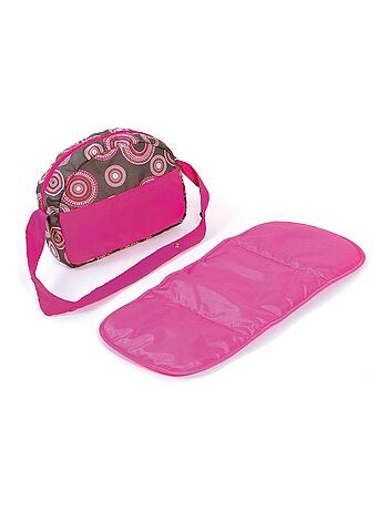 Sac à langer pour poussettes de poupées. Fuchsia avec motifs