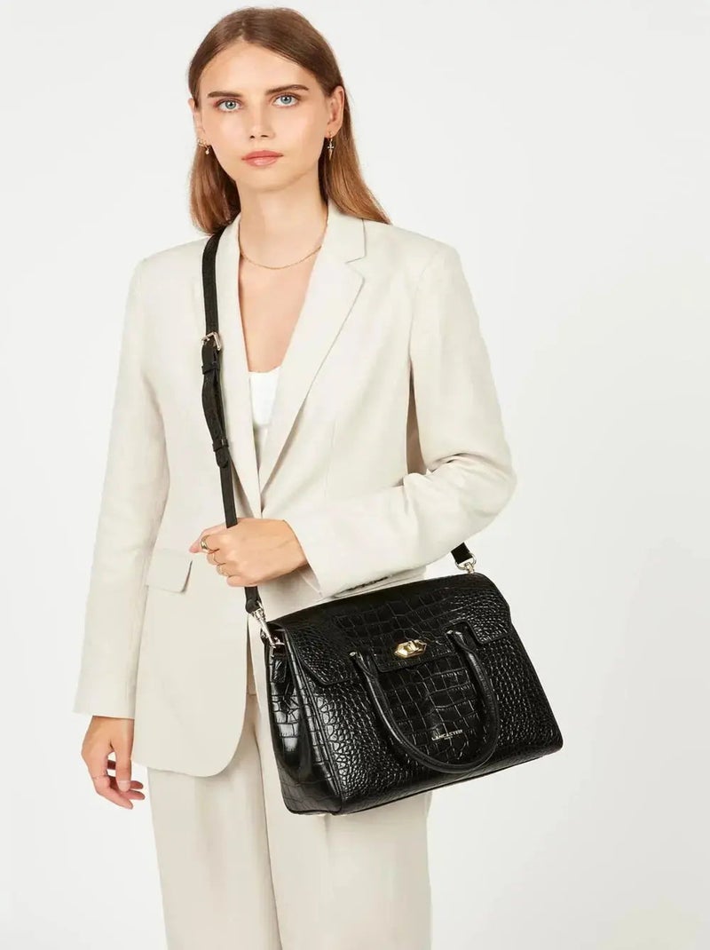 Sac à Main A rabat avec fermoir Exotic Croco   Croco Noir - Kiabi