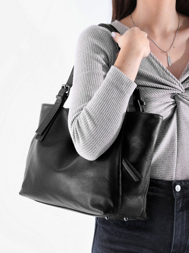 Sac À Main Caviar Cuir Milano Cuir De Vachette Noir Noir - Kiabi