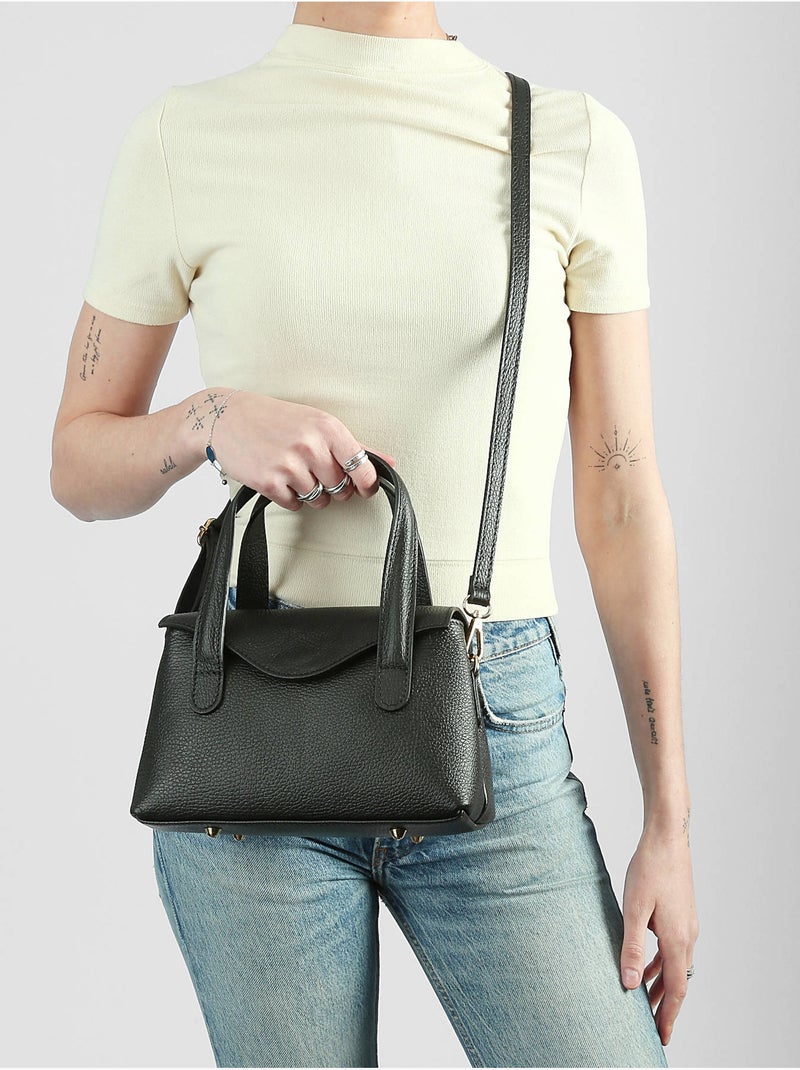 Sac à main caviar cuir milano cuir de vachette Noir Noir - Kiabi