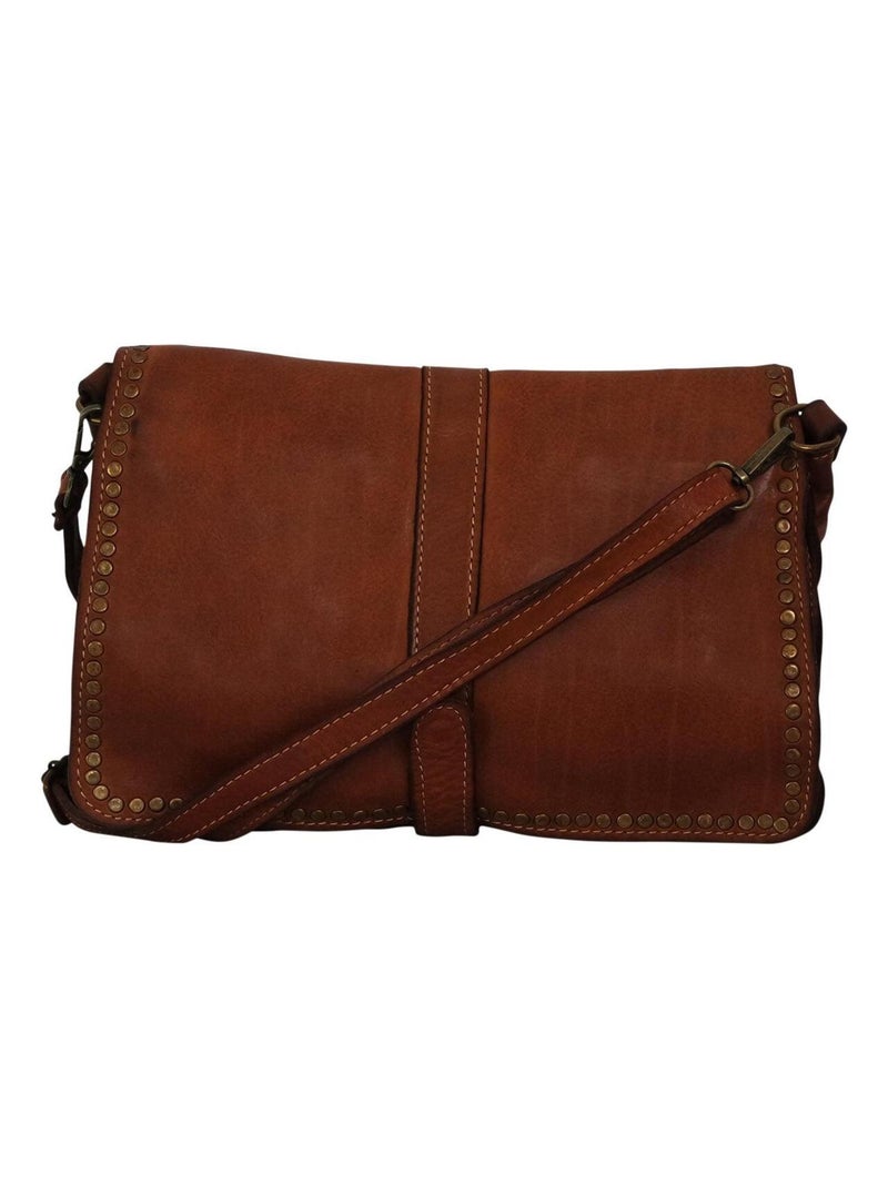 Sac a main cuir bandoulière vintage Camel - Kiabi
