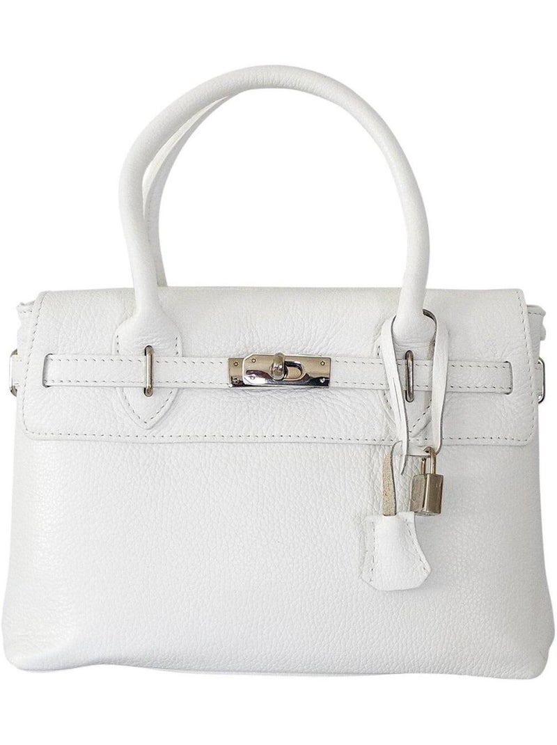 Sac à main cuir grainé Italien Blanc - Kiabi