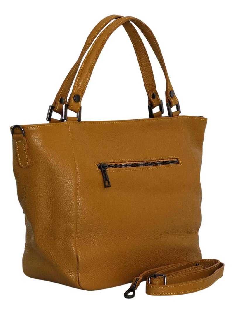 Sac à main cuir italien MELANIA Jaune moutarde - Kiabi