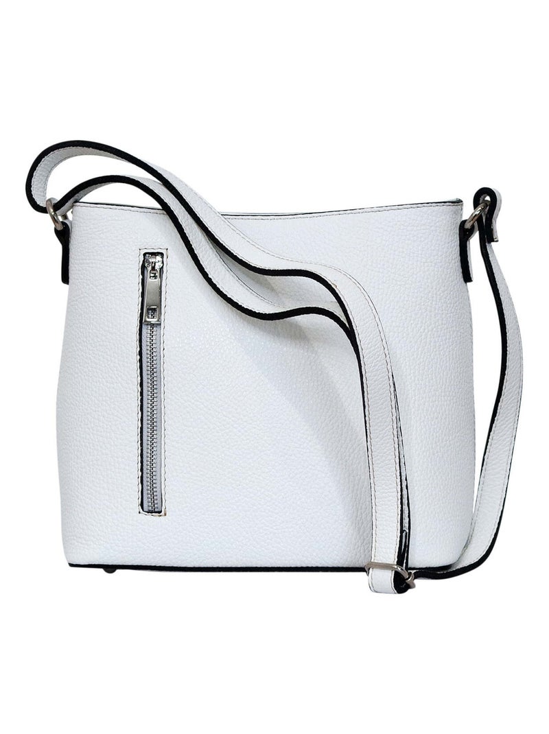 Sac a main cuir IZI Blanc Noir - Kiabi