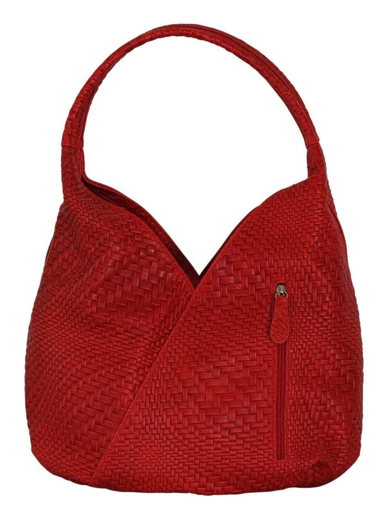 Sac a main cuir tressé MAELLE Rouge - Kiabi