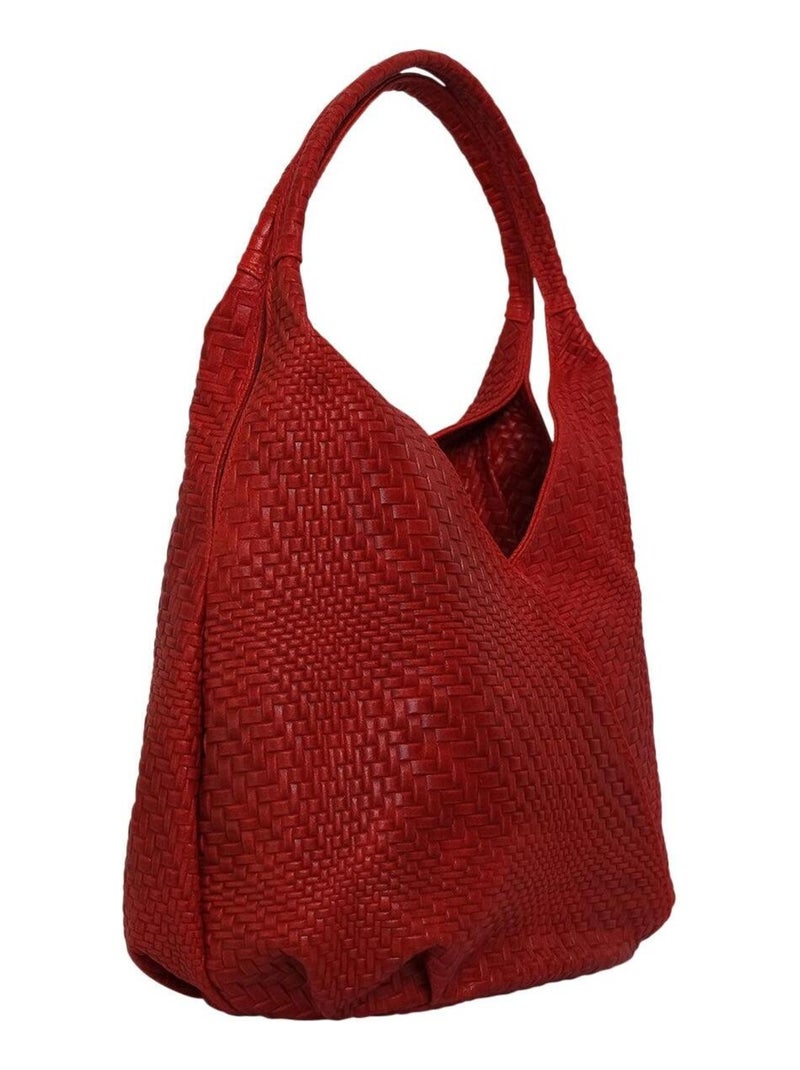 Sac a main cuir tressé MAELLE Rouge - Kiabi