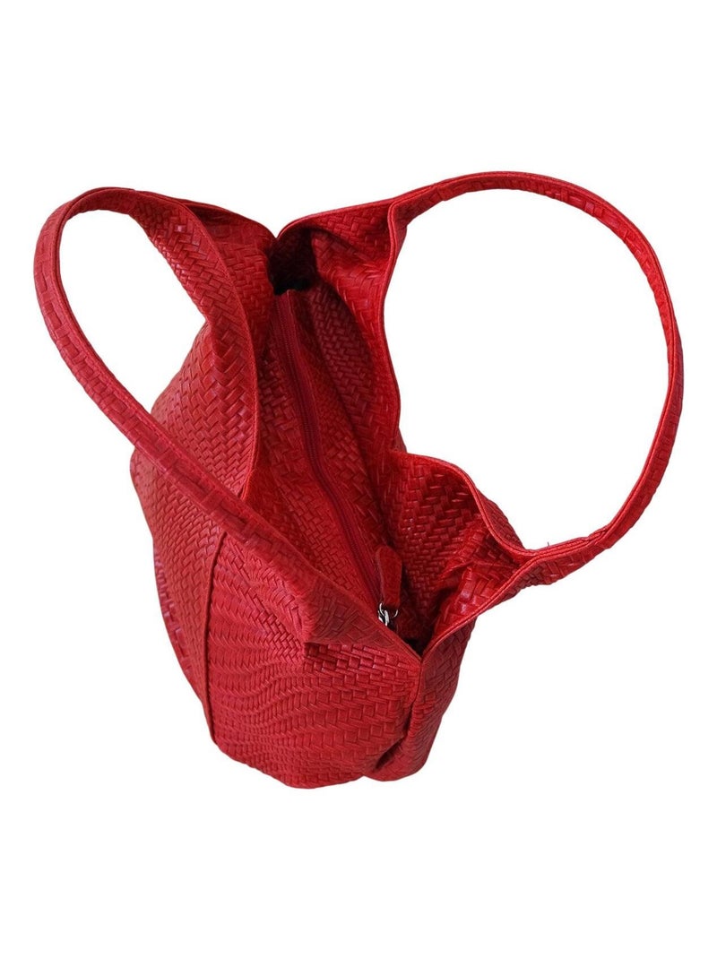 Sac a main cuir tressé MAELLE Rouge - Kiabi