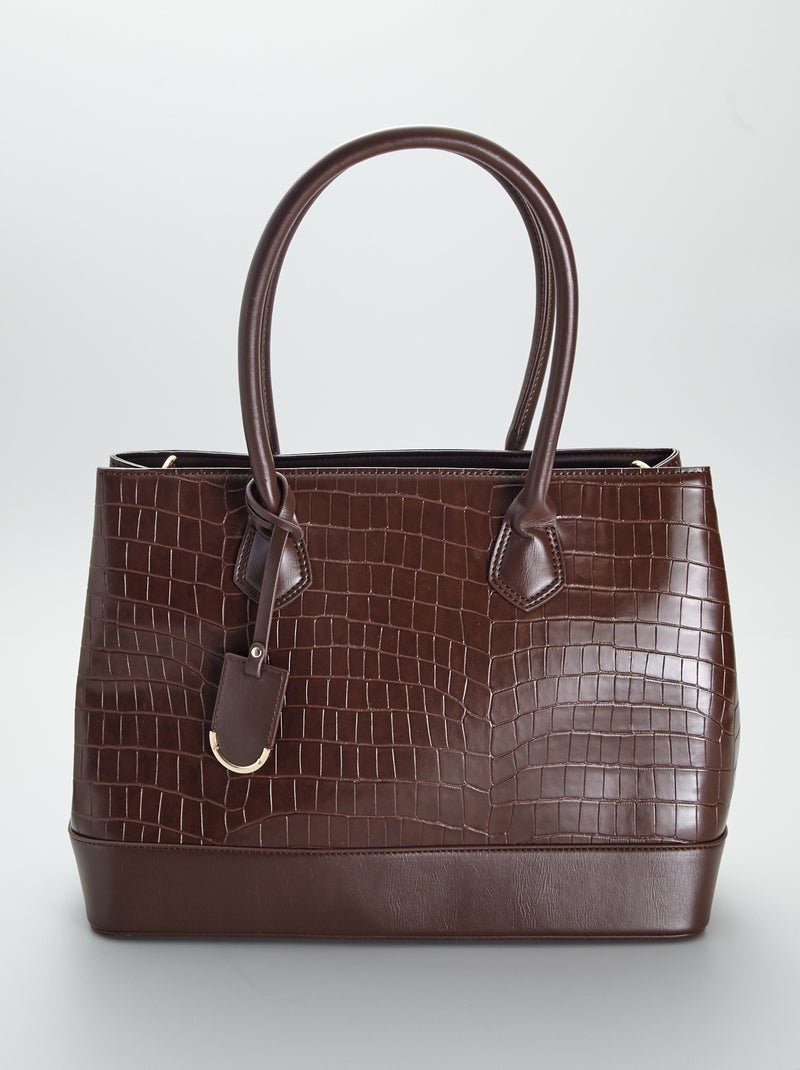 Sac à main effet croco Marron - Kiabi
