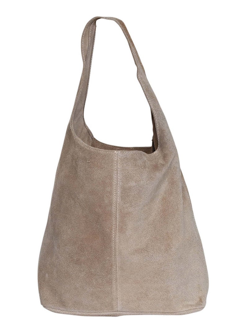 Sac à main en cuir nubuck daim SAM Taupe - Kiabi