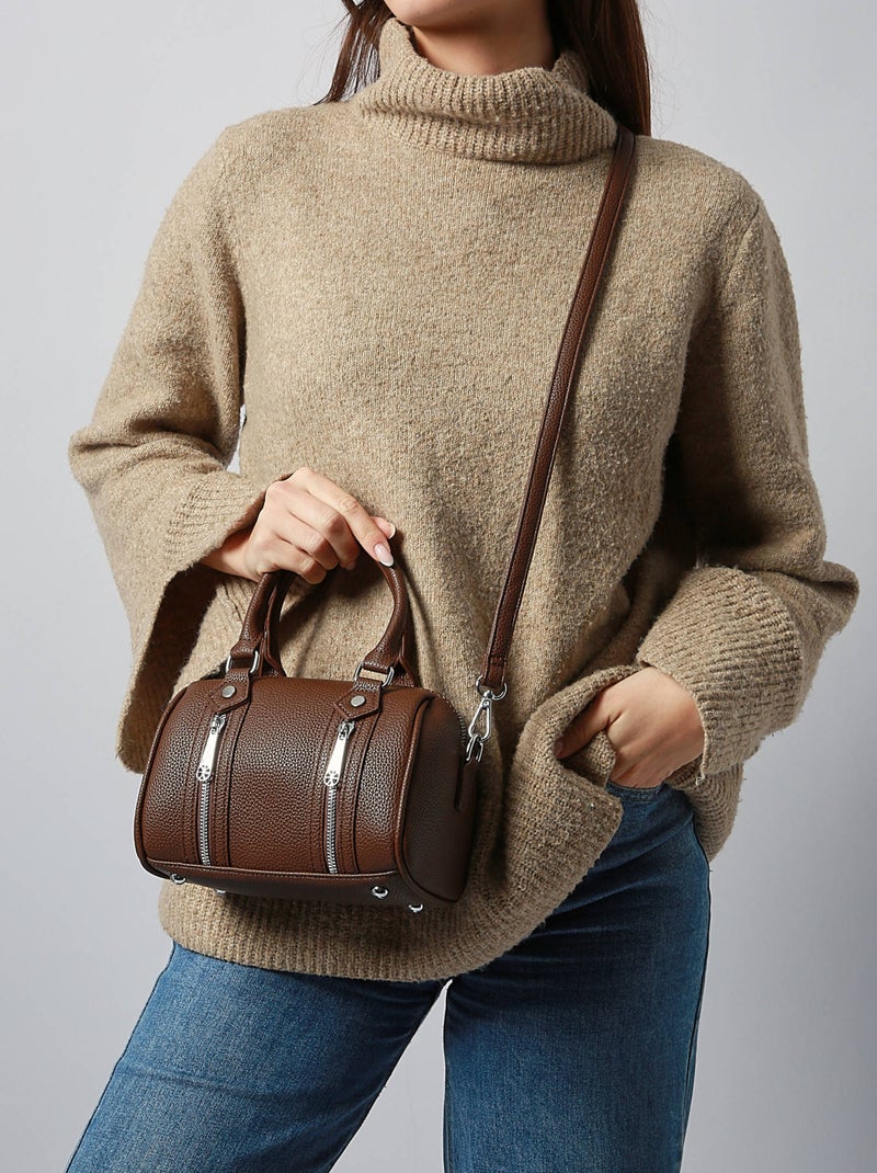 Sac À Main Grained Miniprix Toile Enduite Marron caramel - Kiabi