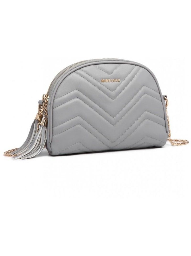 Sac à main style dôme design en v bandoulière chaîne - miss lulu Gris - Kiabi