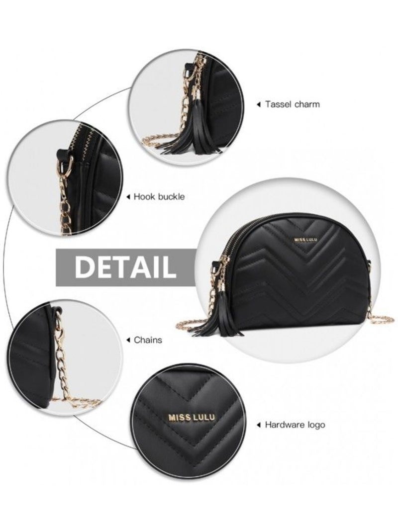 Sac à main style dôme design en v bandoulière chaîne - miss lulu Noir - Kiabi