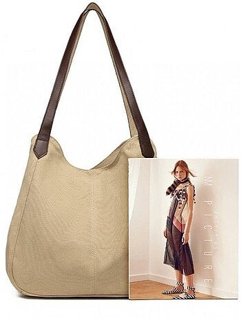 Sac à main toile vintage taille l multiples poches - kono