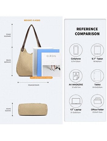 Sac à main toile vintage taille l multiples poches - kono
