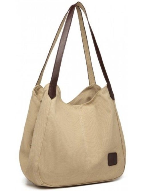 Sac à main toile vintage taille l multiples poches - kono - Kiabi