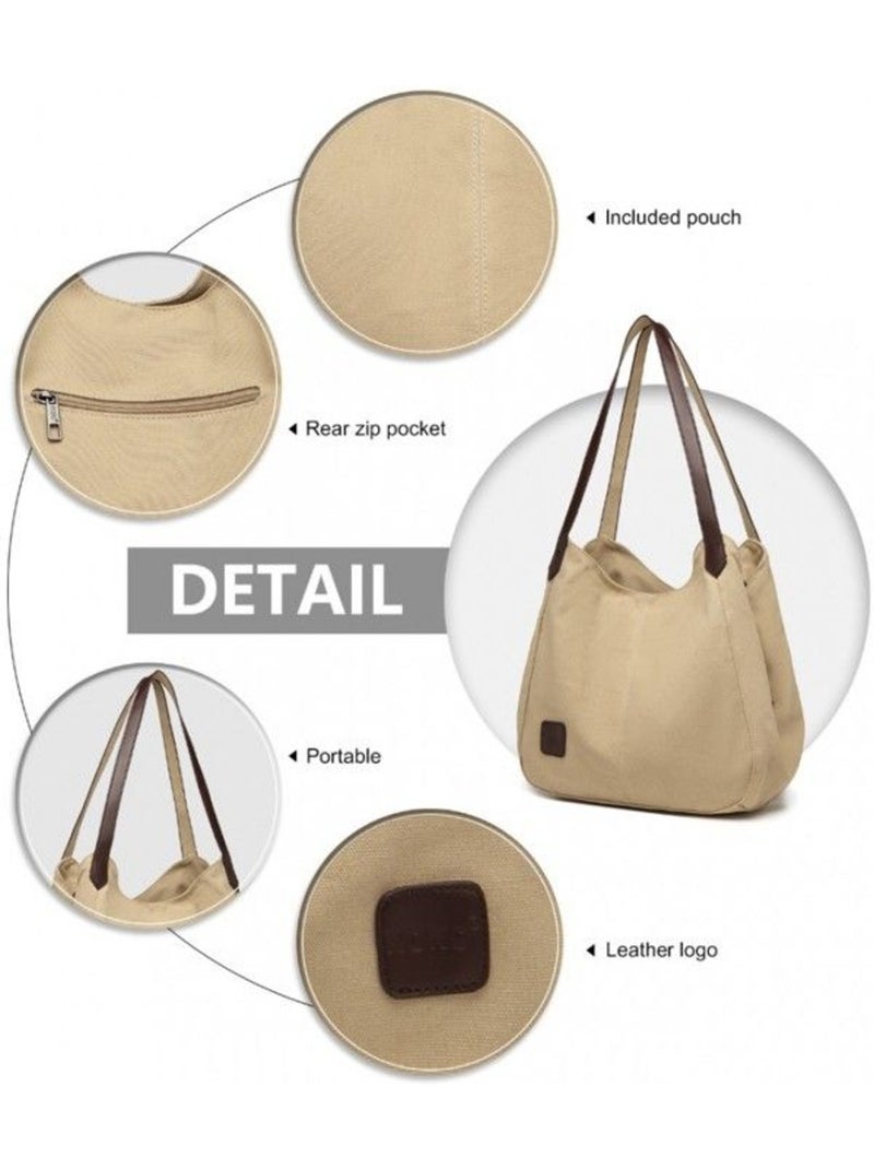 Sac à main toile vintage taille l multiples poches - kono Vert - Kiabi