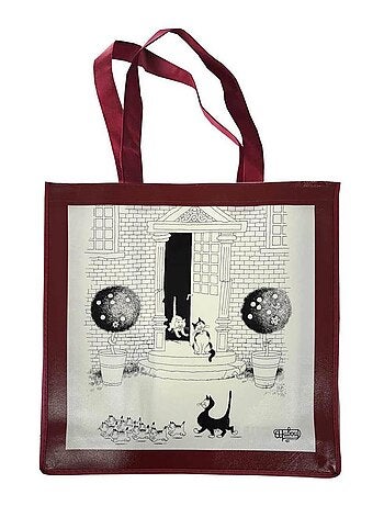 Sac à provisions chats beige et bordeaux 40 x 40 cm