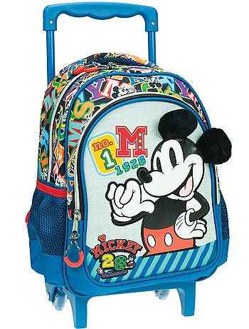 Sac à roulettes enfants motif typographique et oreilles 3D Mickey Mouse