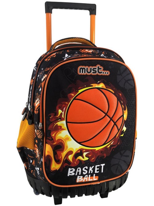 Sac à Roulettes Scolaire Basketball Fire 45 CM - Trolley 3 Compartiments - Kiabi
