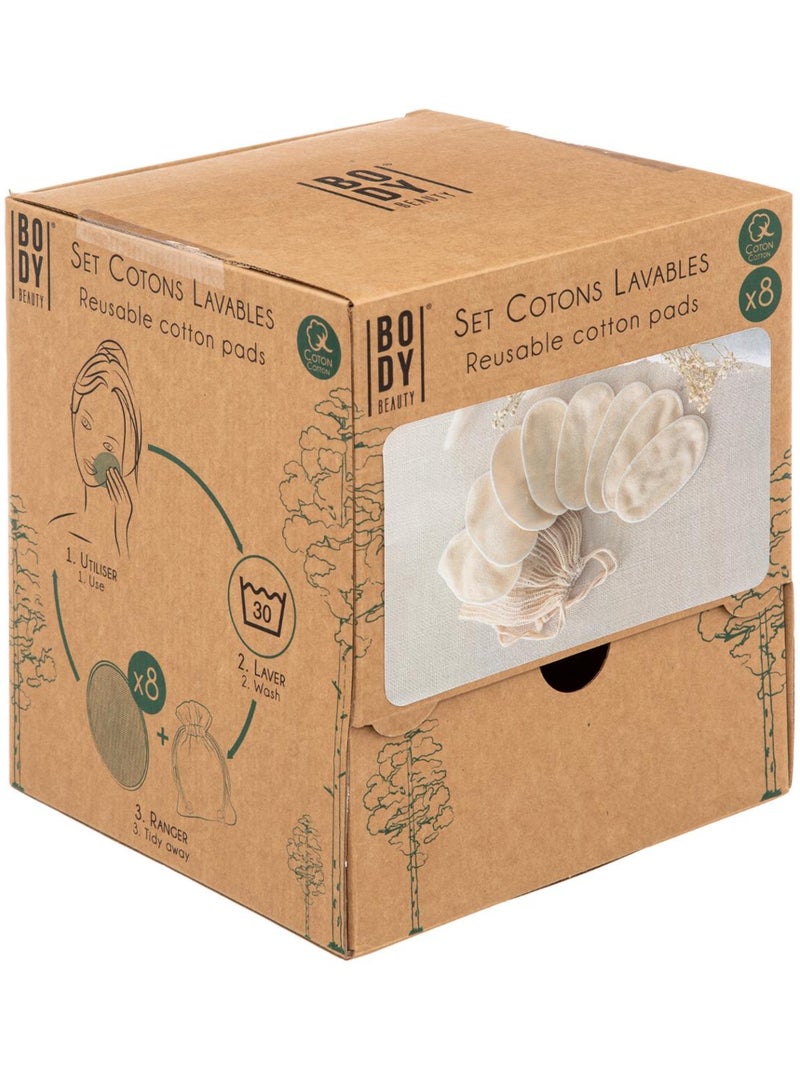 Sac avec 8 cotons démaquillants lavables Beige - Kiabi