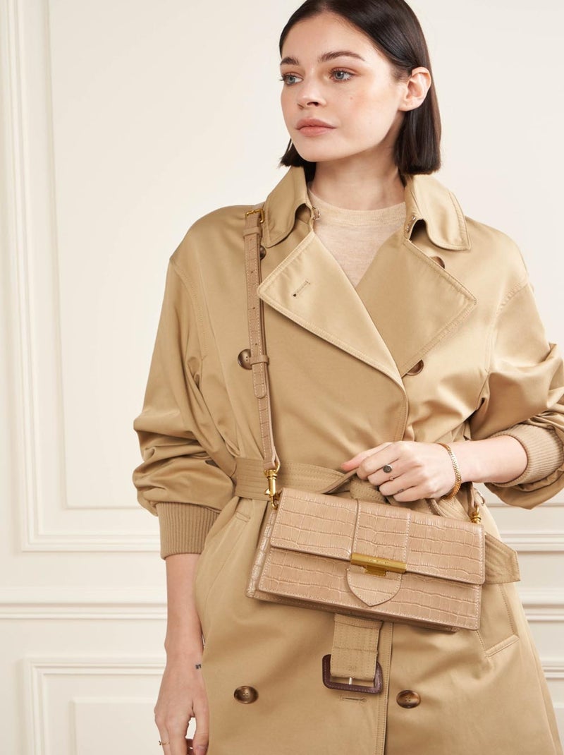 Sac baguette A rabat avec fermoir M Croco Ily Lancaster Beige - Kiabi