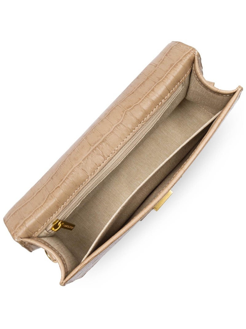 Sac baguette A rabat avec fermoir M Croco Ily Lancaster Beige - Kiabi