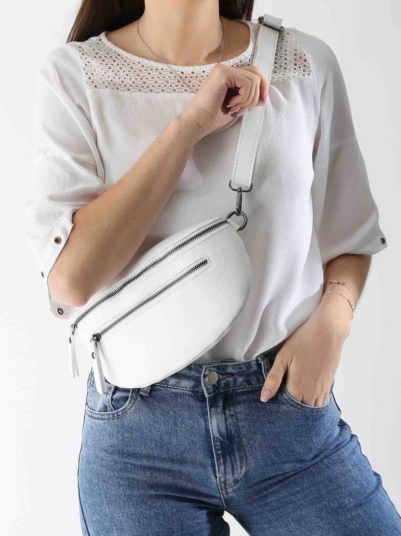 Sac Banane Caviar Cuir Milano Cuir De Vachette Blanc Blanc Blanc - Kiabi