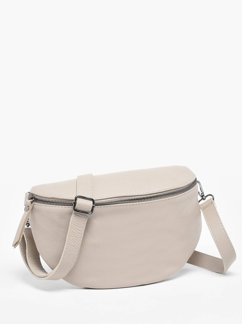 Sac Banane Caviar Cuir Milano Cuir De Vachette Gris Beige - Kiabi