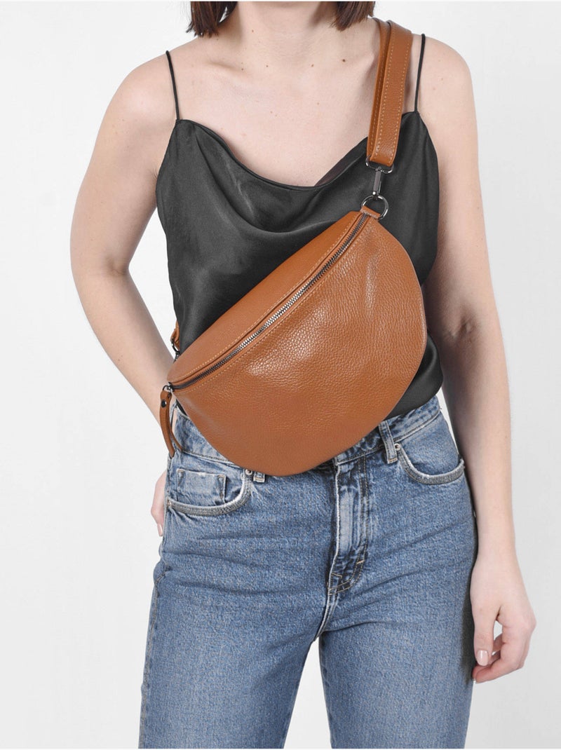 Sac Banane Caviar Cuir Milano Cuir De Vachette Marron tabac - Kiabi