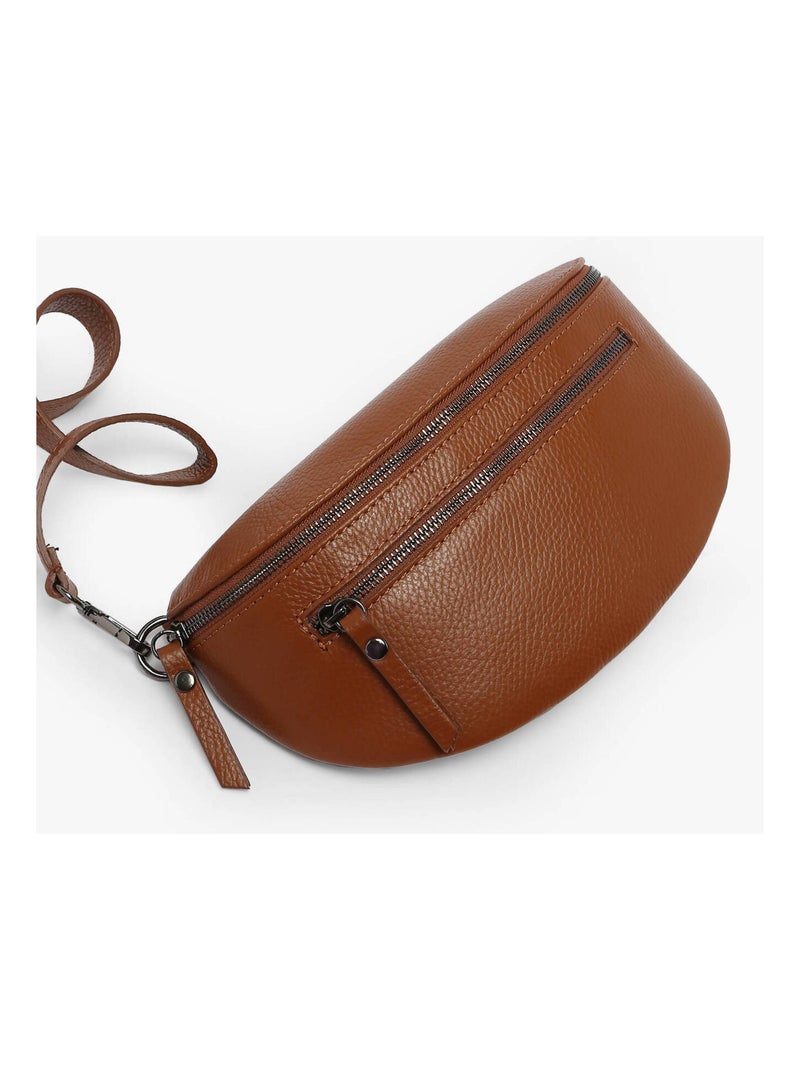 Sac Banane Caviar Cuir Milano Cuir De Vachette Marron tabac - Kiabi