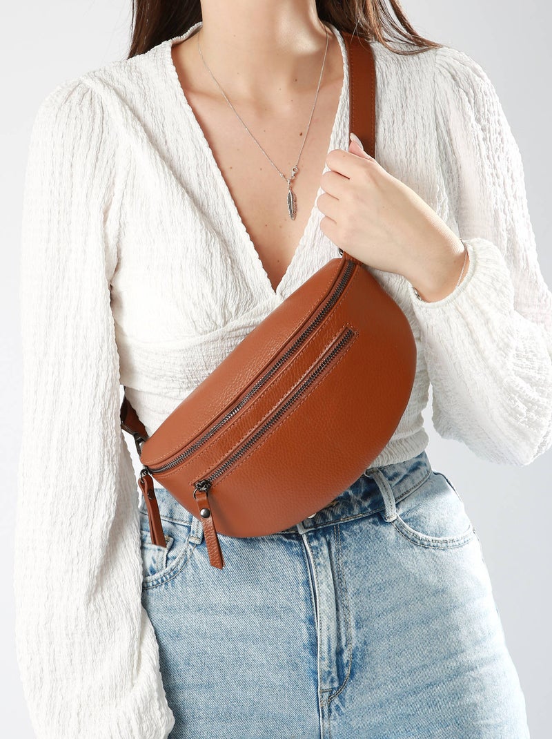 Sac Banane Caviar Cuir Milano Cuir De Vachette Marron tabac - Kiabi