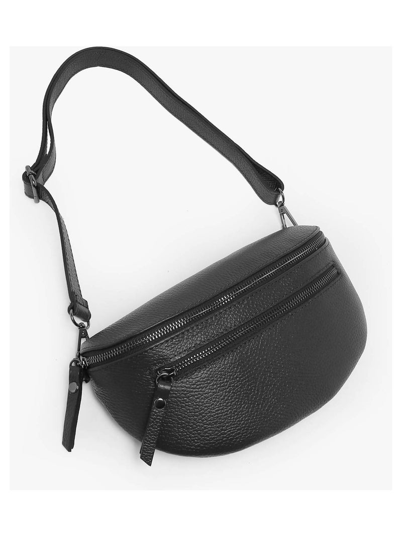 Sac Banane Caviar Cuir Milano Cuir De Vachette Noir Noir - Kiabi