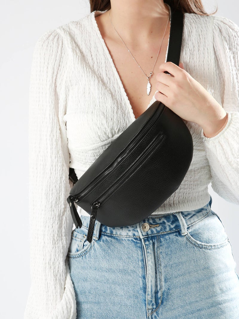 Sac Banane Caviar Cuir Milano Cuir De Vachette Noir Noir - Kiabi