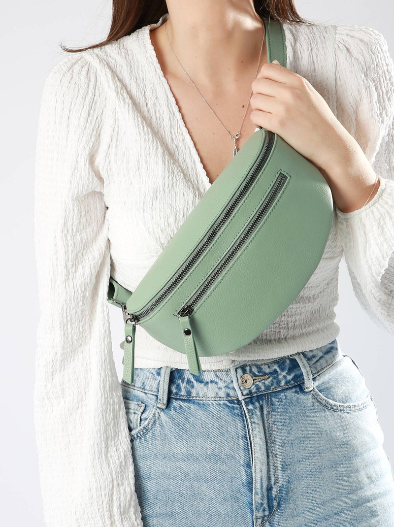 Sac Banane Caviar Cuir Milano Cuir De Vachette Vert kaki clair - Kiabi