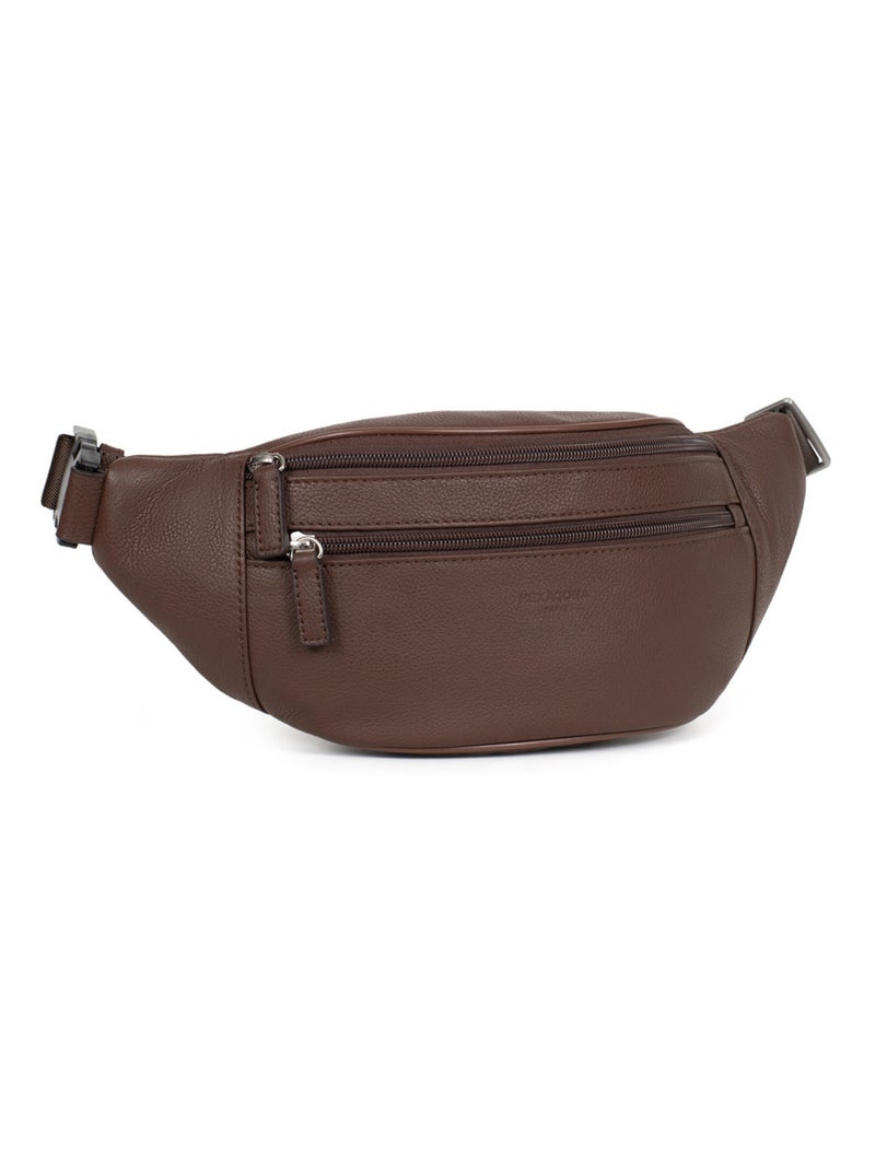 Sac banane  Cuir CONFORT Marron chocolat - Kiabi