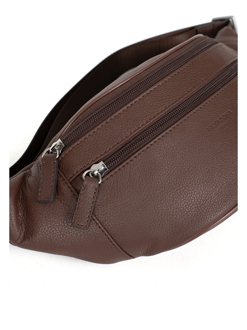 Sac banane  Cuir CONFORT Marron chocolat - Kiabi