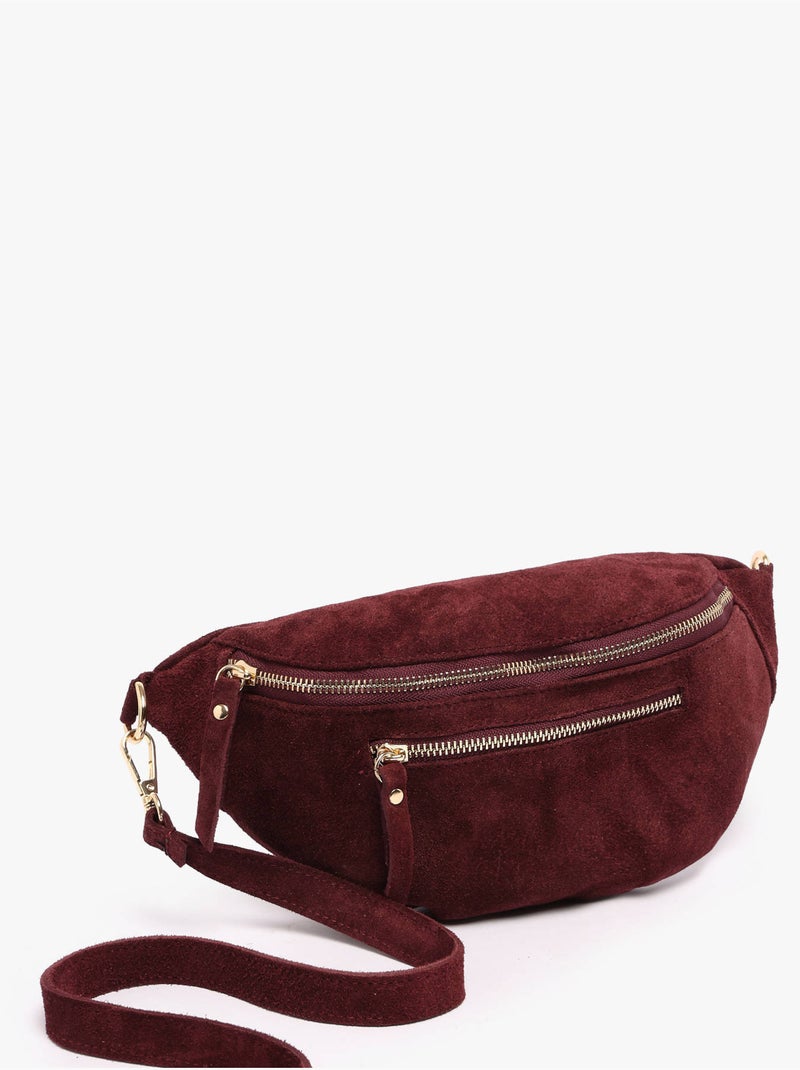 Sac banane cuir milano cuir de vachette Bordeaux - Kiabi