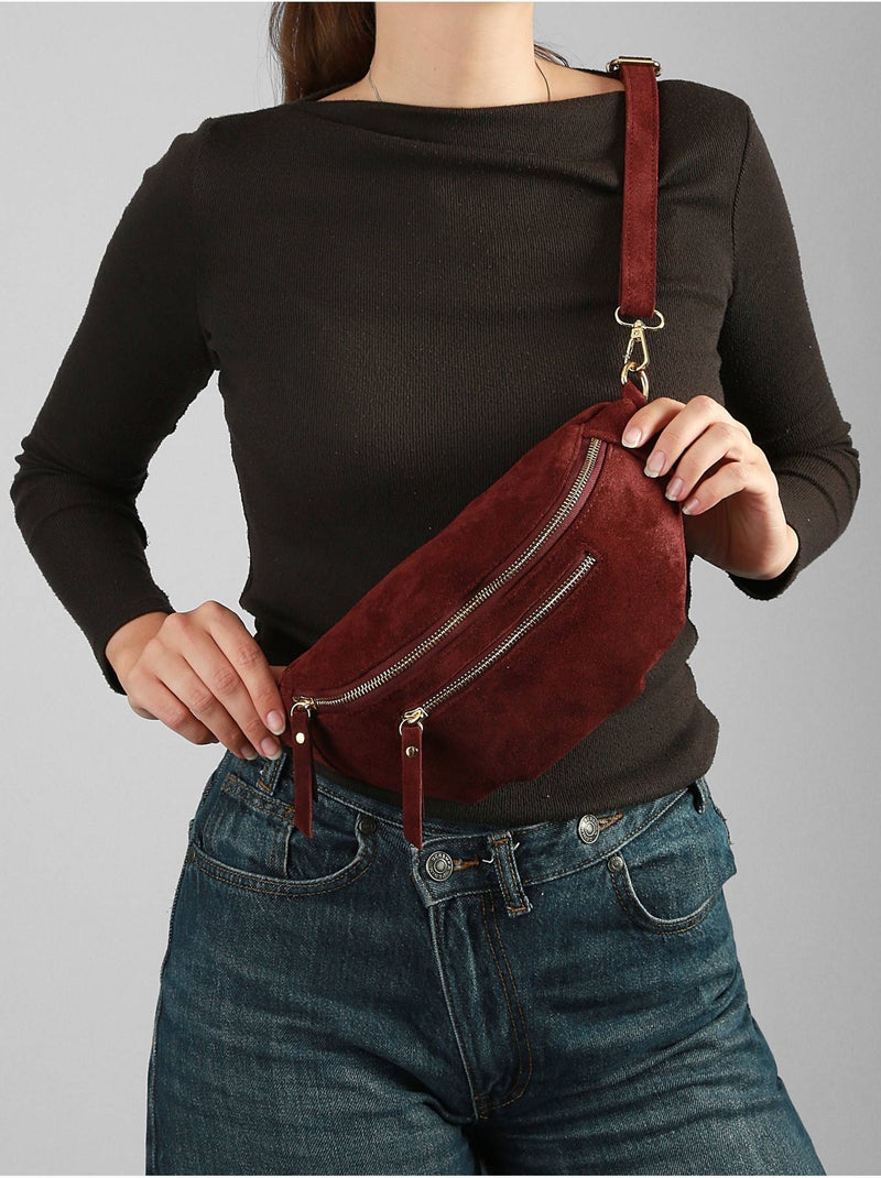 Sac banane cuir milano cuir de vachette Bordeaux - Kiabi