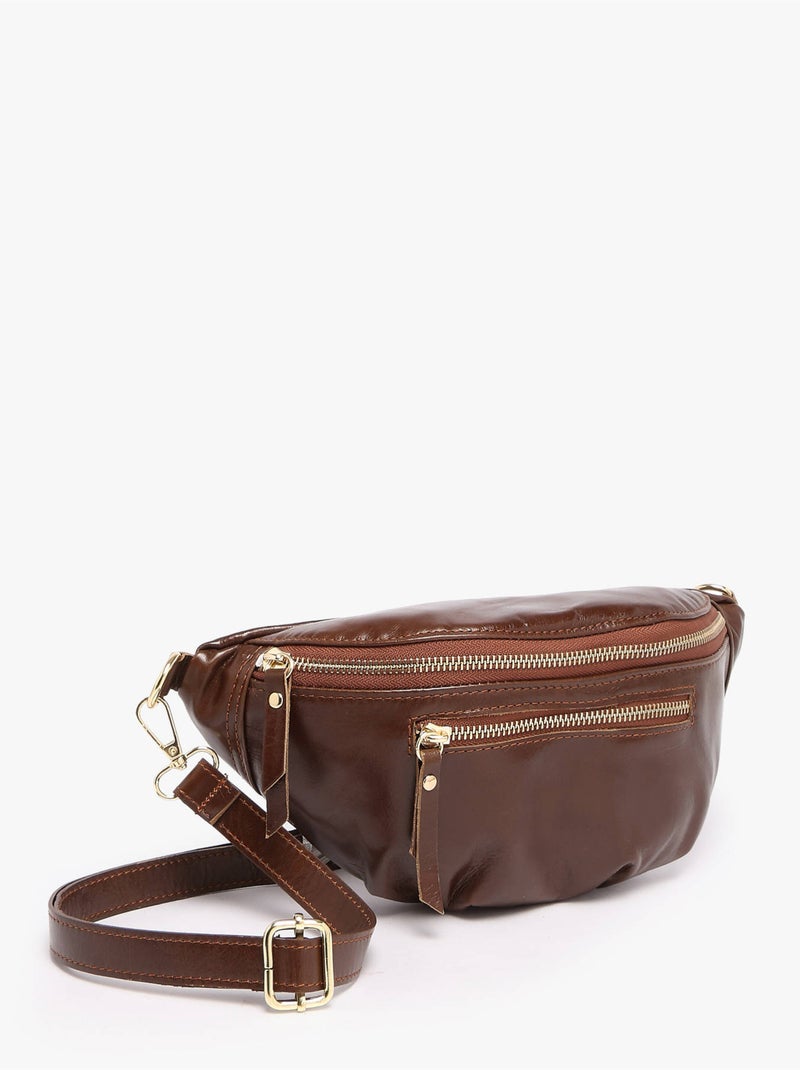 Sac banane cuir milano cuir de vachette Marron foncé - Kiabi