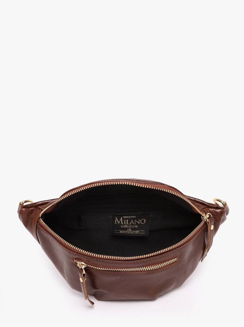 Sac banane cuir milano cuir de vachette Marron foncé - Kiabi