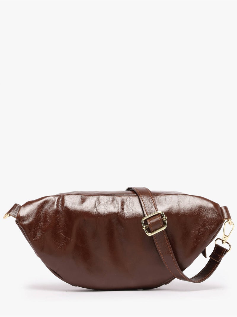 Sac banane cuir milano cuir de vachette Marron foncé - Kiabi