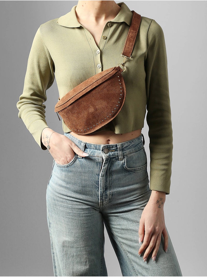 Sac banane cuir milano cuir de vachette Marron tabac - Kiabi