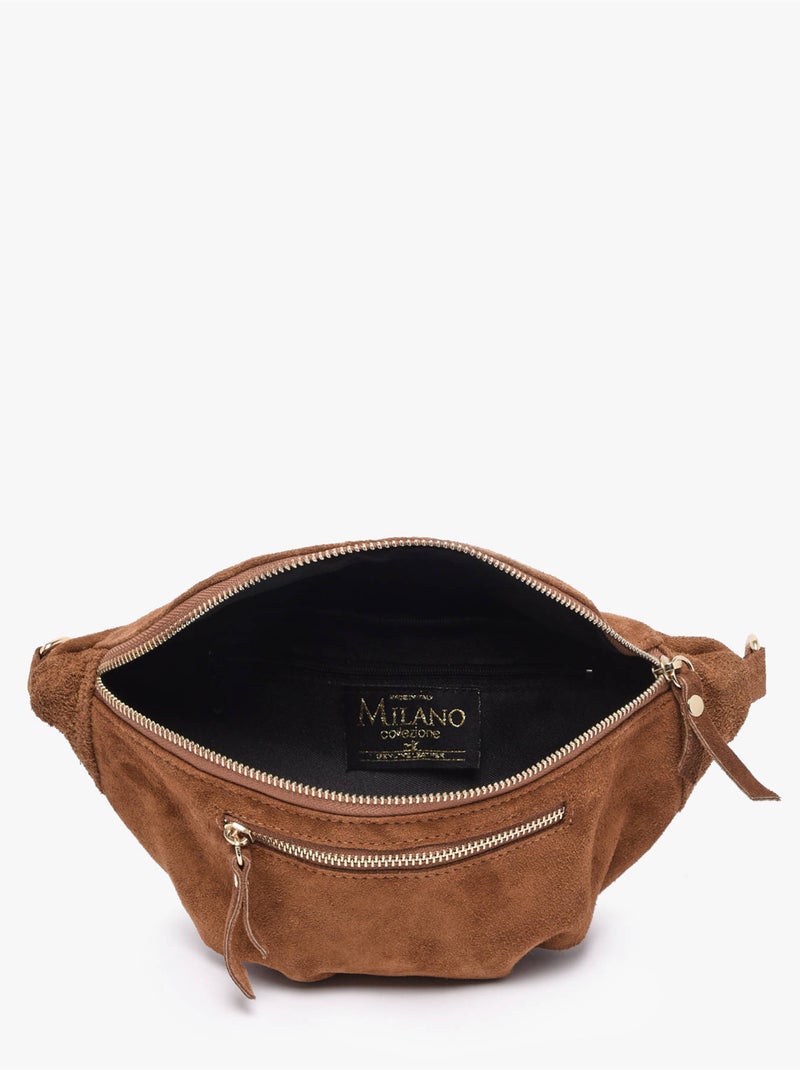 Sac banane cuir milano cuir de vachette Marron tabac - Kiabi