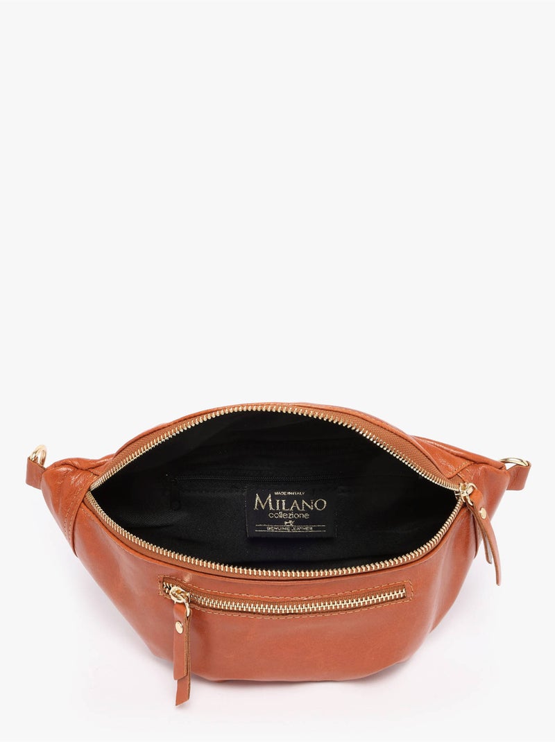Sac banane cuir milano cuir de vachette Marron tabac - Kiabi