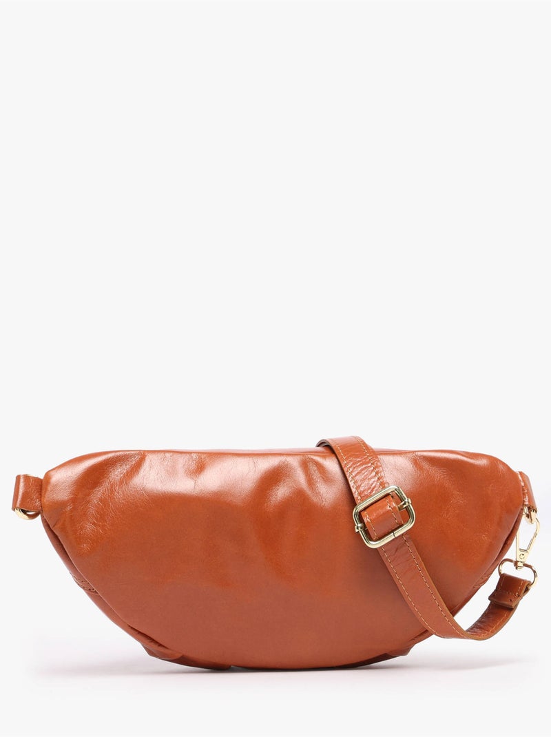 Sac banane cuir milano cuir de vachette Marron tabac - Kiabi