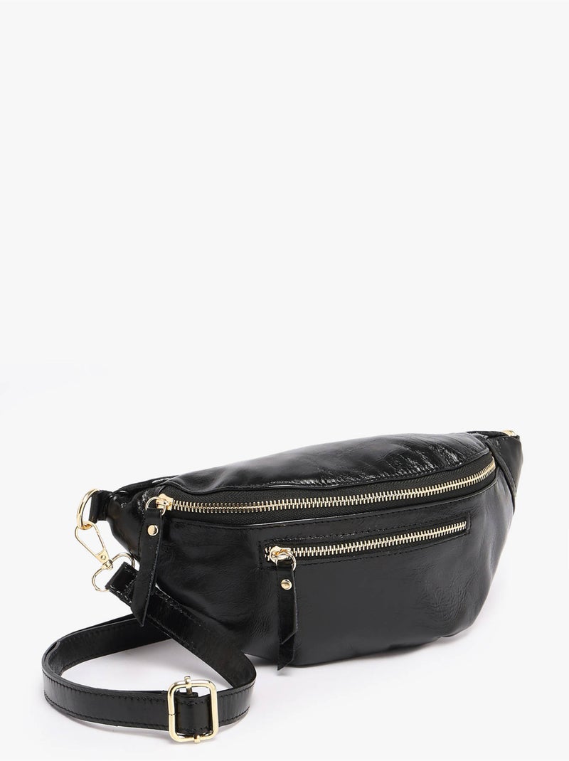 Sac banane cuir milano cuir de vachette Noir Noir - Kiabi