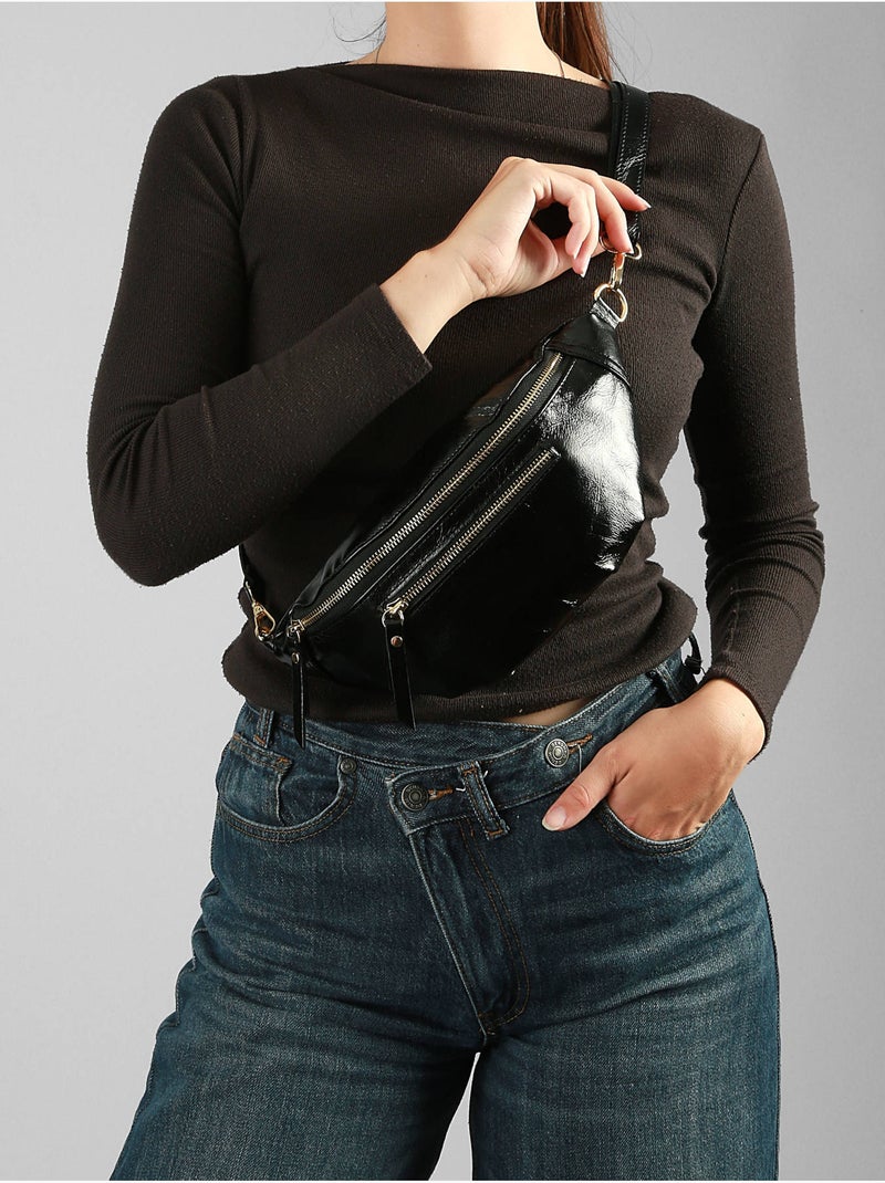 Sac banane cuir milano cuir de vachette Noir Noir - Kiabi