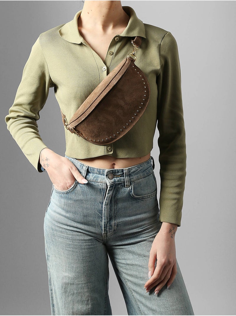 Sac banane cuir milano cuir de vachette Taupe - Kiabi