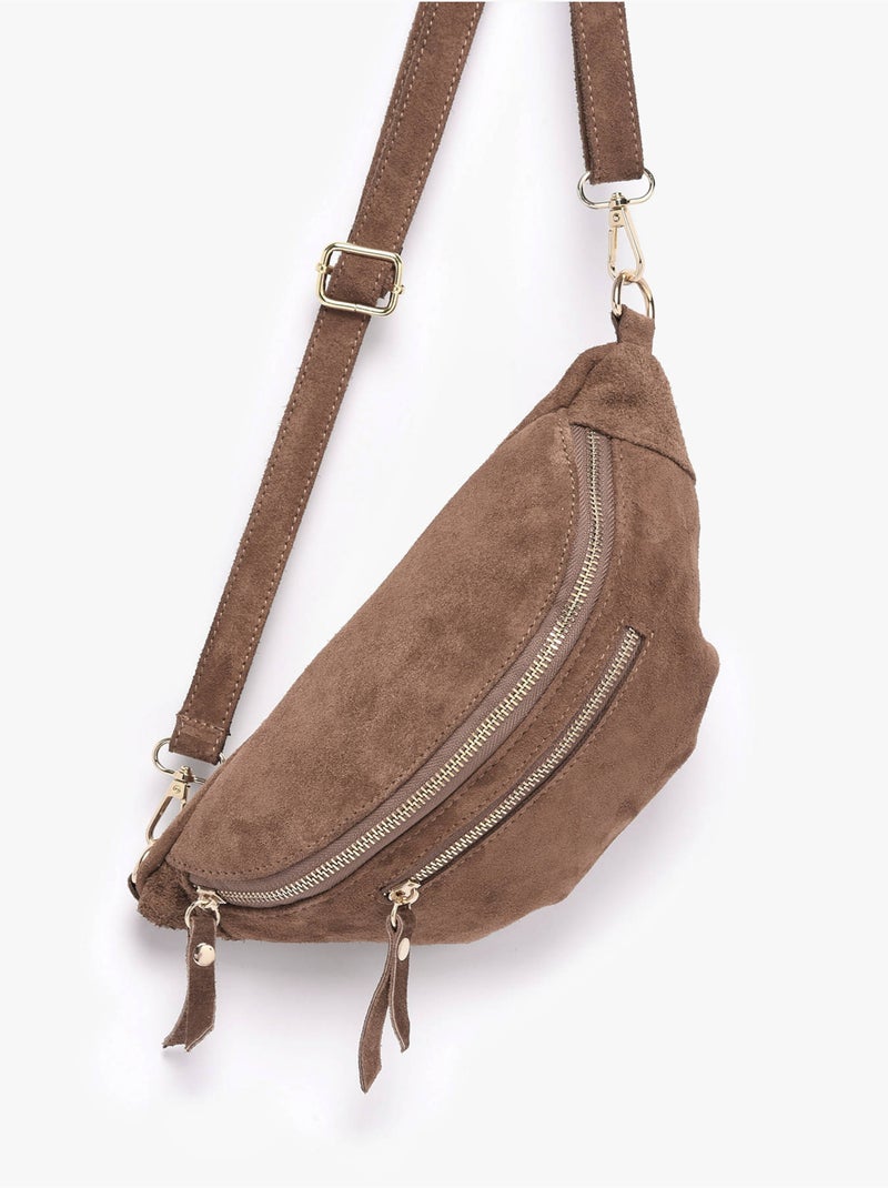 Sac banane cuir milano cuir de vachette Taupe - Kiabi