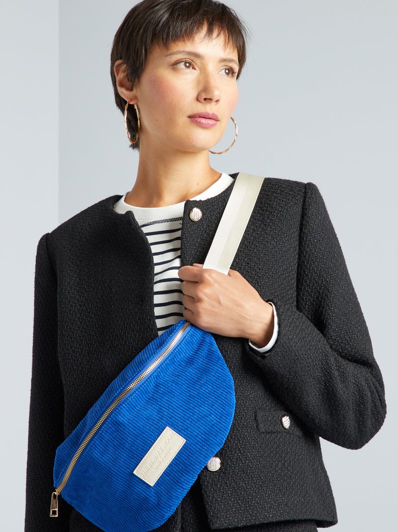 Sac banane en velours avec patch brodé Bleu - Kiabi